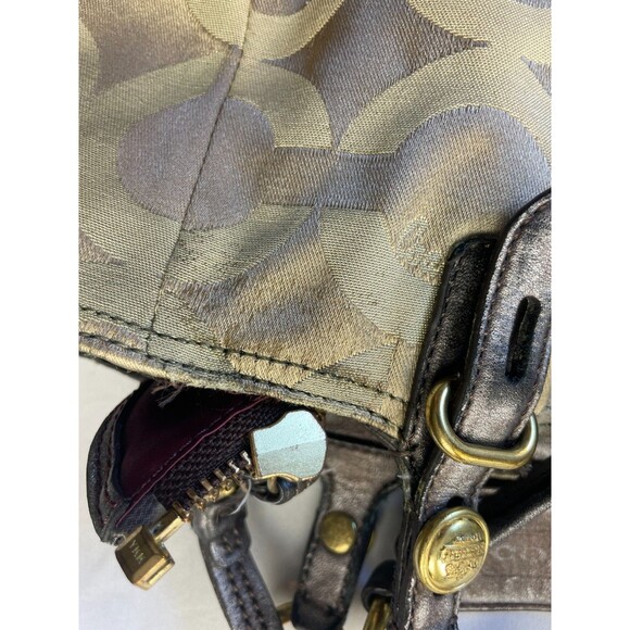 Coach Mia Op Art Signature Sateen Tote Shoulder Bag Gold Tan Womens - Picture 11 of 11